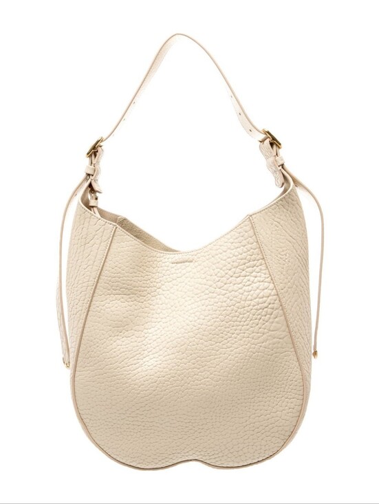 Burberry Handbags - Burberry Cream Pebbled Leather Hobo Bag With Zip Pouch